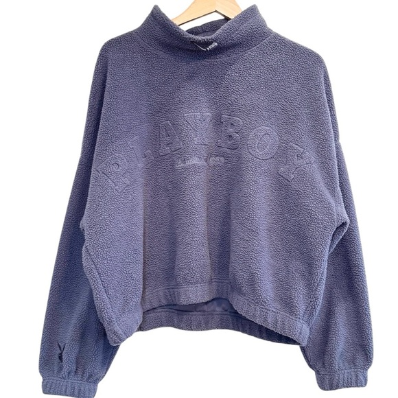 Pacsun Playboy Fleece Funnel Neck Cropped Plush Oversized Blue Lavender Large - Picture 1 of 9
